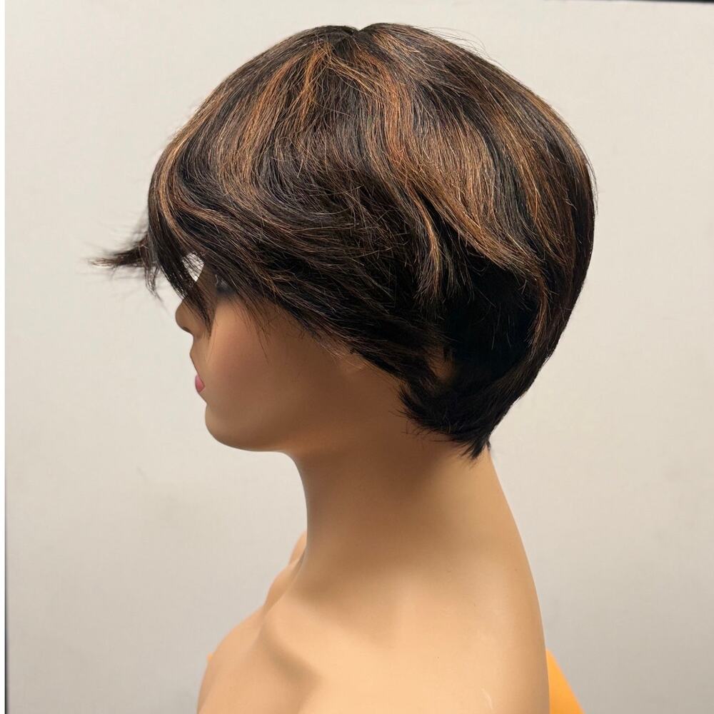 Ellen Vane Human Hair Pixie Cut Wig Brown Highlighted Short NWT